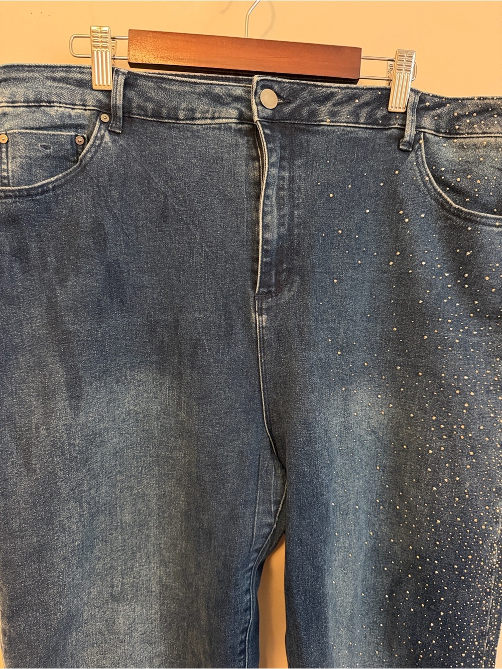 Aqua High-Rise Blue Jeans with Rhinestone Detail size 18